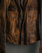 -SPECIAL- “Rick Owens” 00’s Washed lamb leather rib sleeve jacket