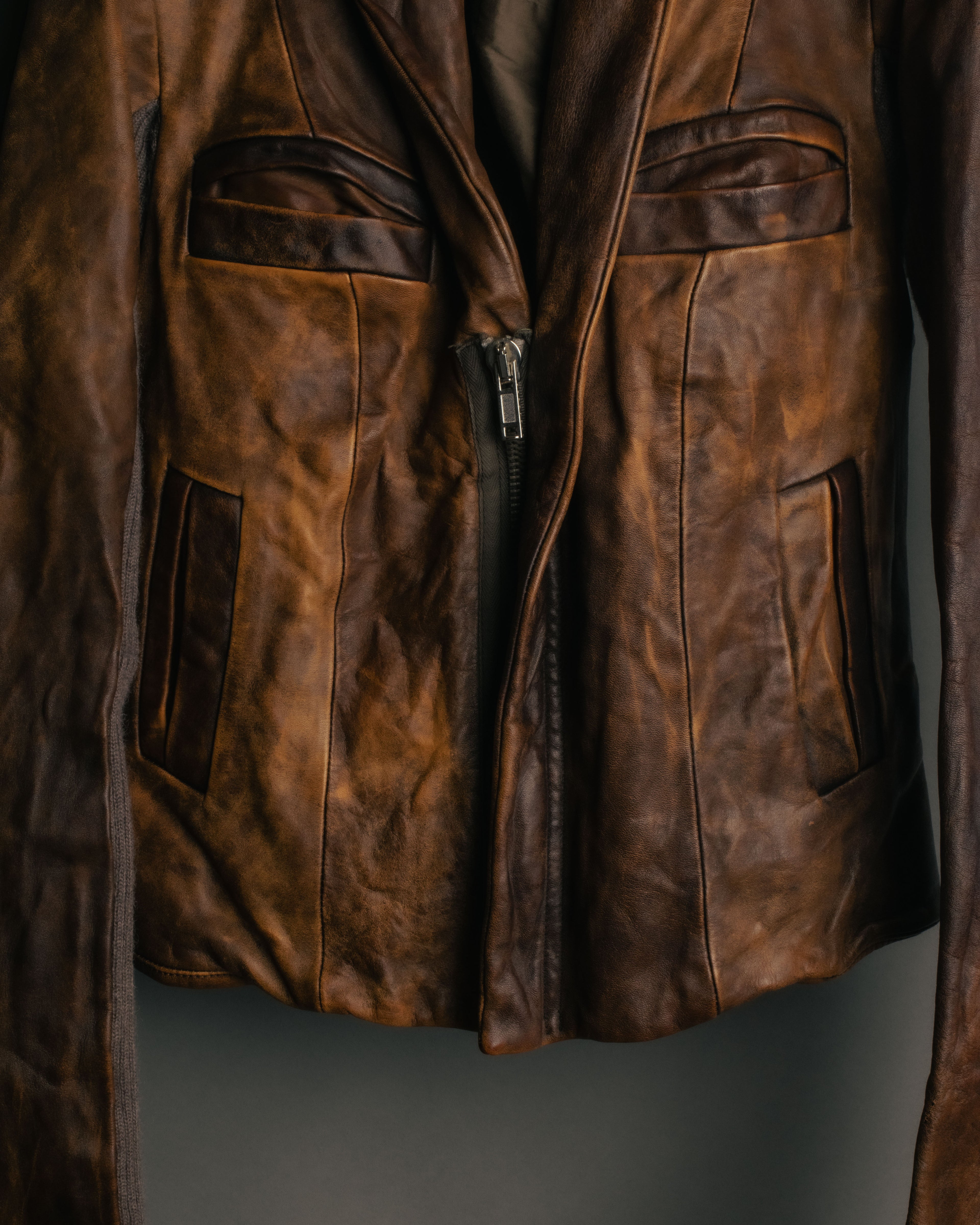 -SPECIAL- “Rick Owens” 00’s Washed lamb leather rib sleeve jacket