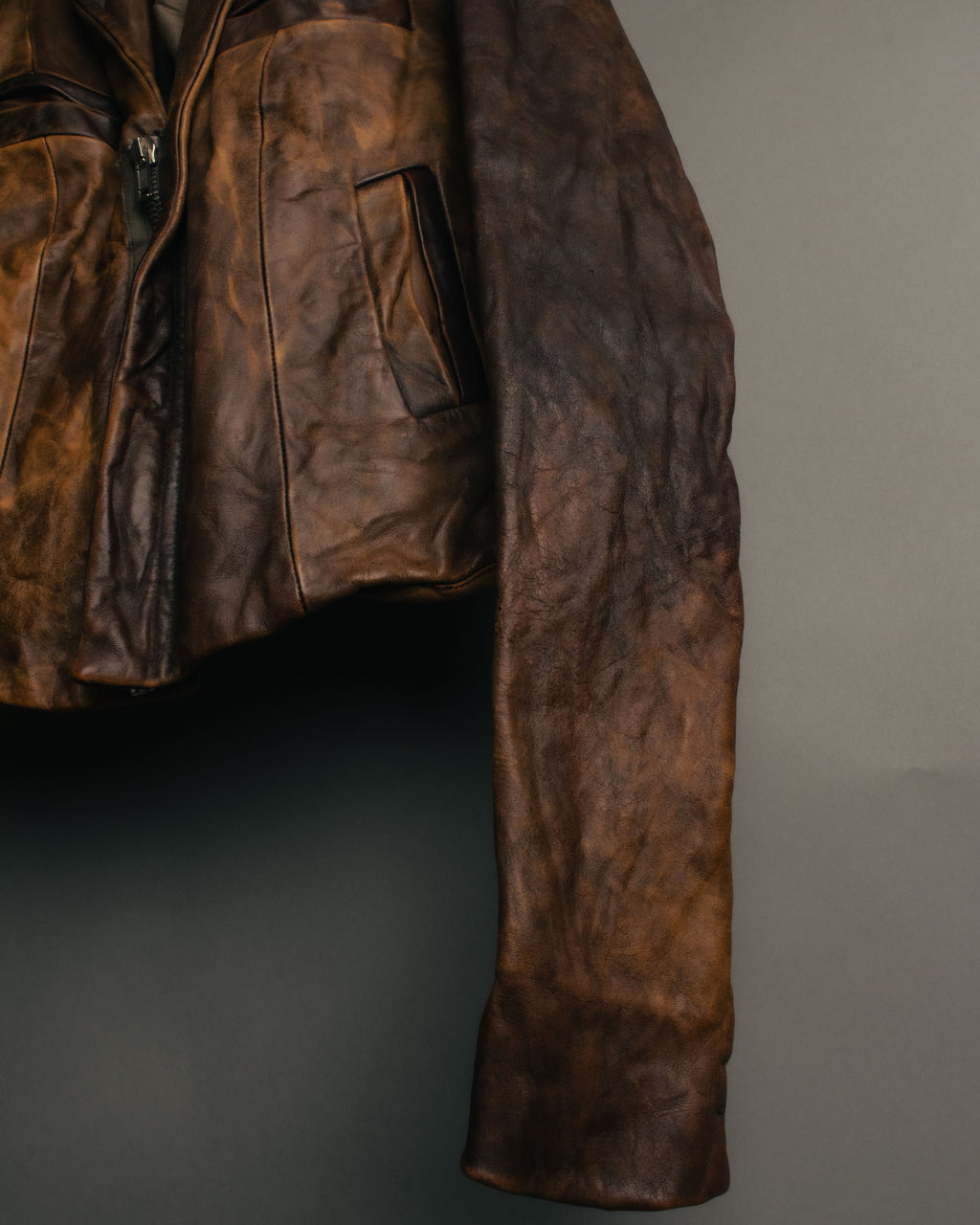 -SPECIAL- “Rick Owens” 00’s Washed lamb leather rib sleeve jacket
