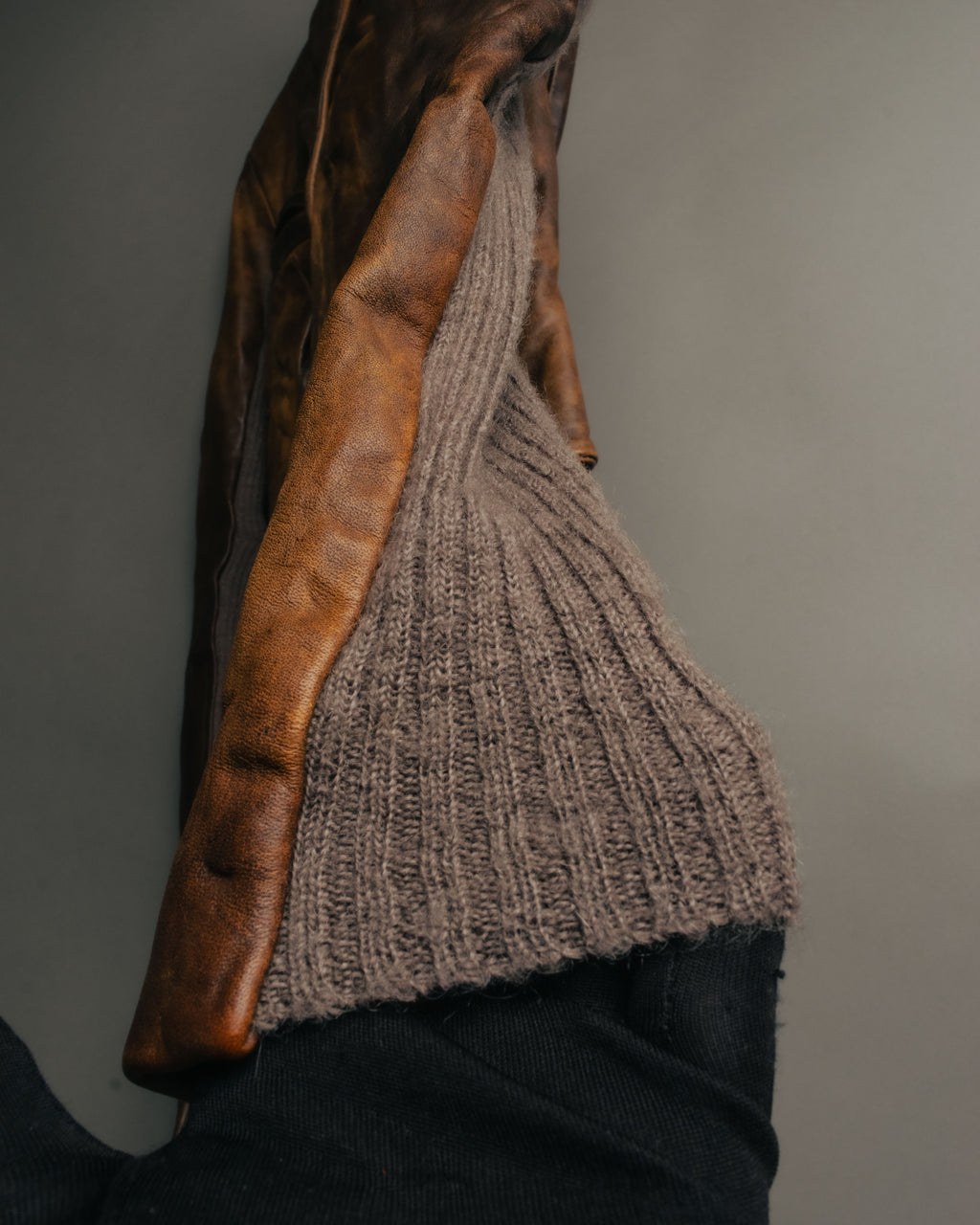 -SPECIAL- “Rick Owens” 00’s Washed lamb leather rib sleeve jacket