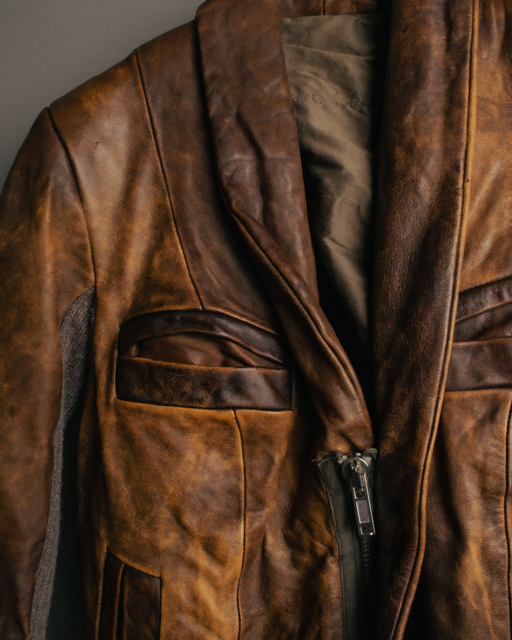 -SPECIAL- “Rick Owens” 00’s Washed lamb leather rib sleeve jacket