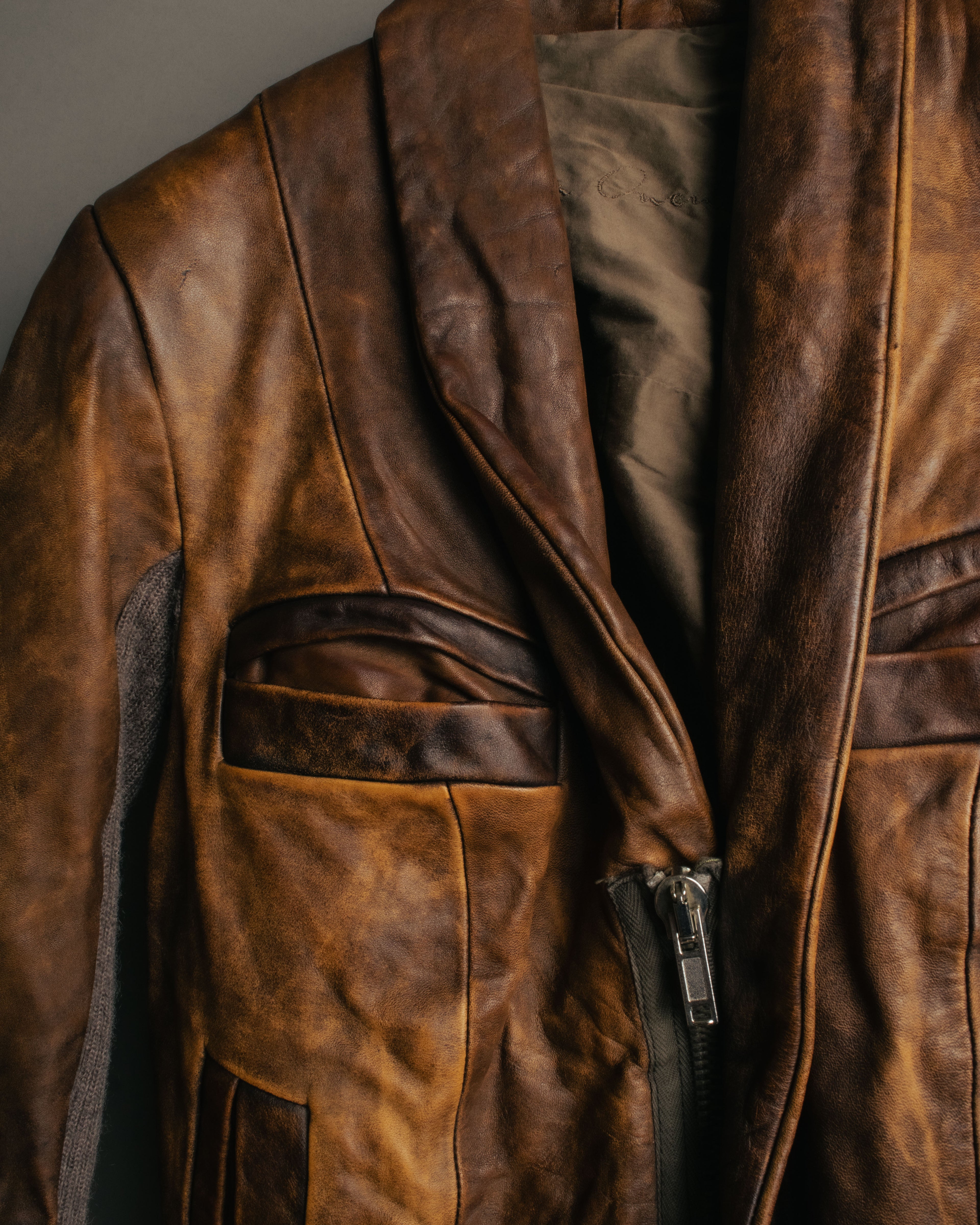 -SPECIAL- “Rick Owens” 00’s Washed lamb leather rib sleeve jacket