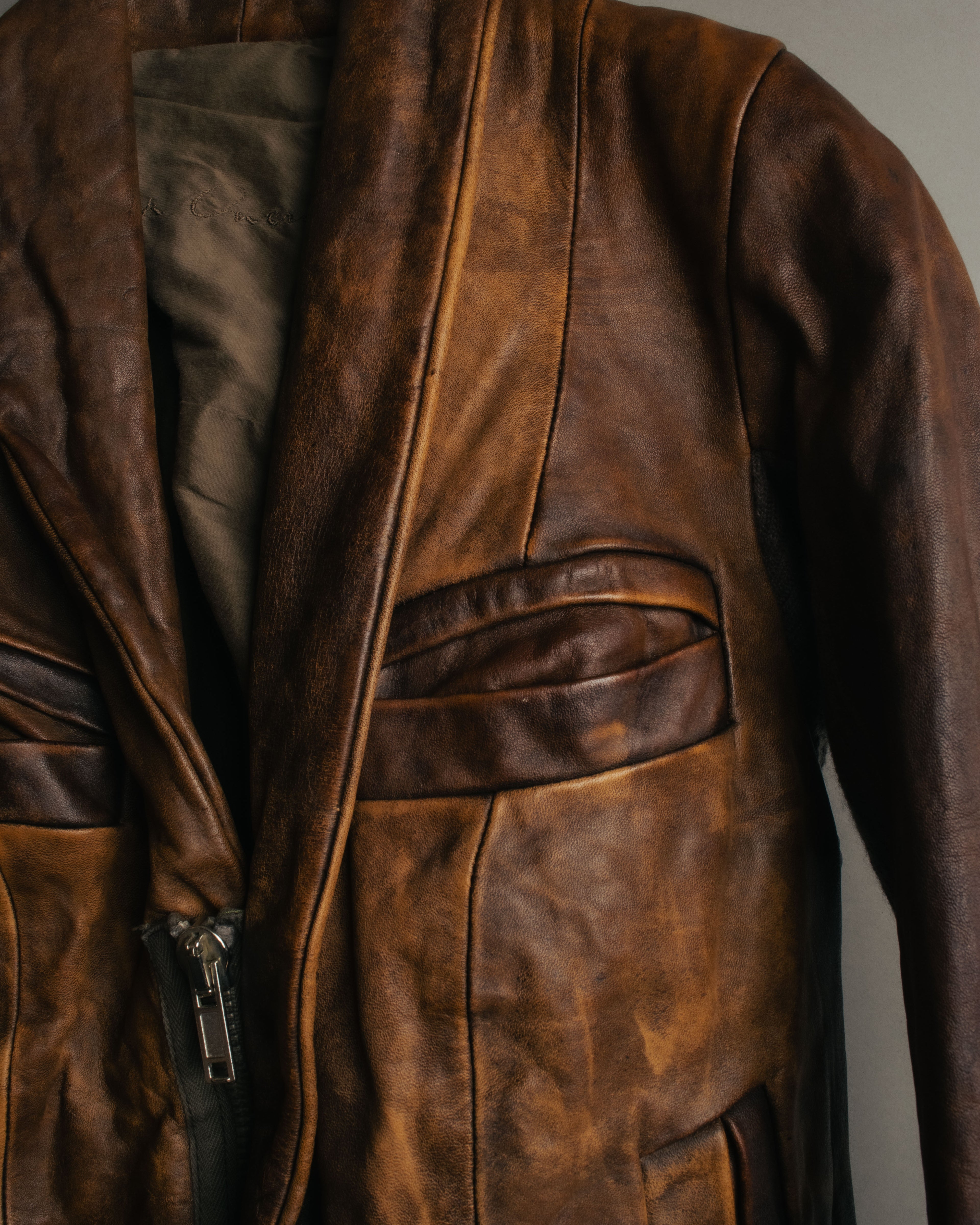 -SPECIAL- “Rick Owens” 00’s Washed lamb leather rib sleeve jacket