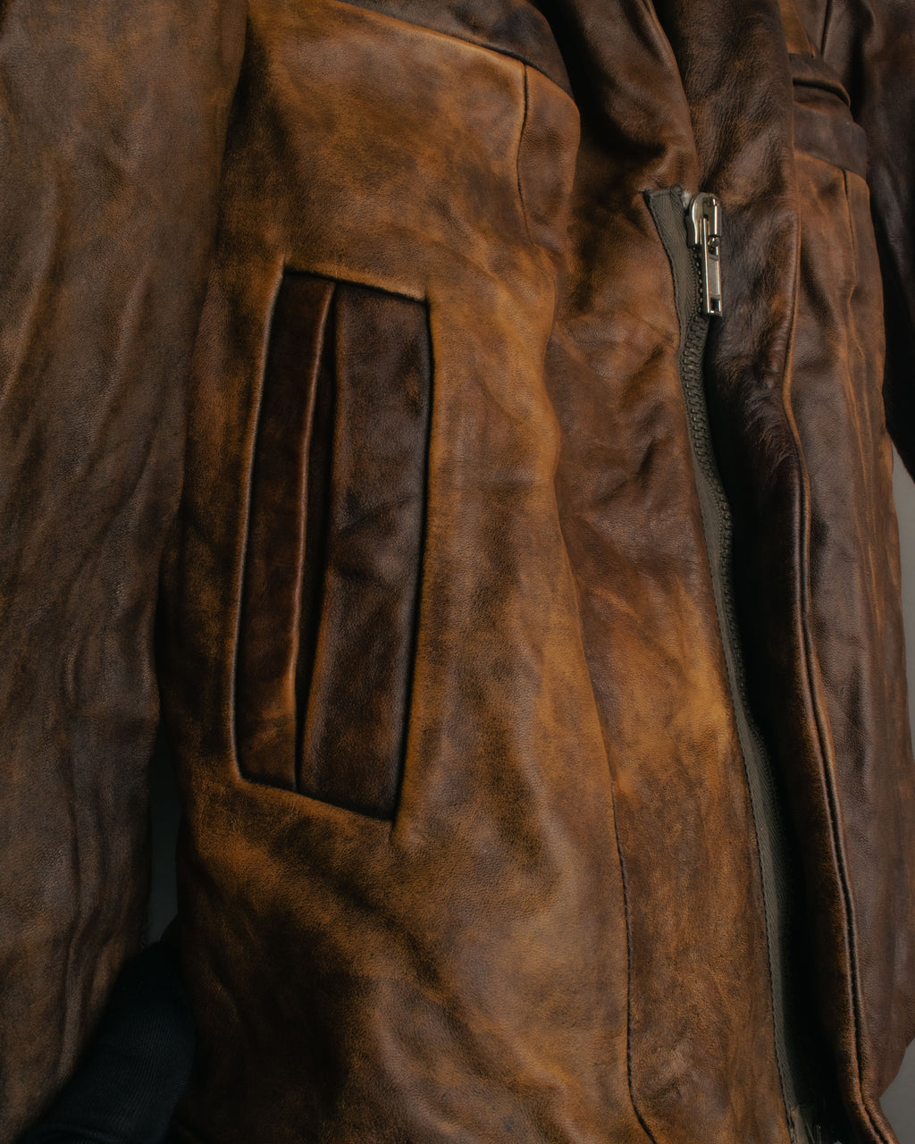-SPECIAL- “Rick Owens” 00’s Washed lamb leather rib sleeve jacket