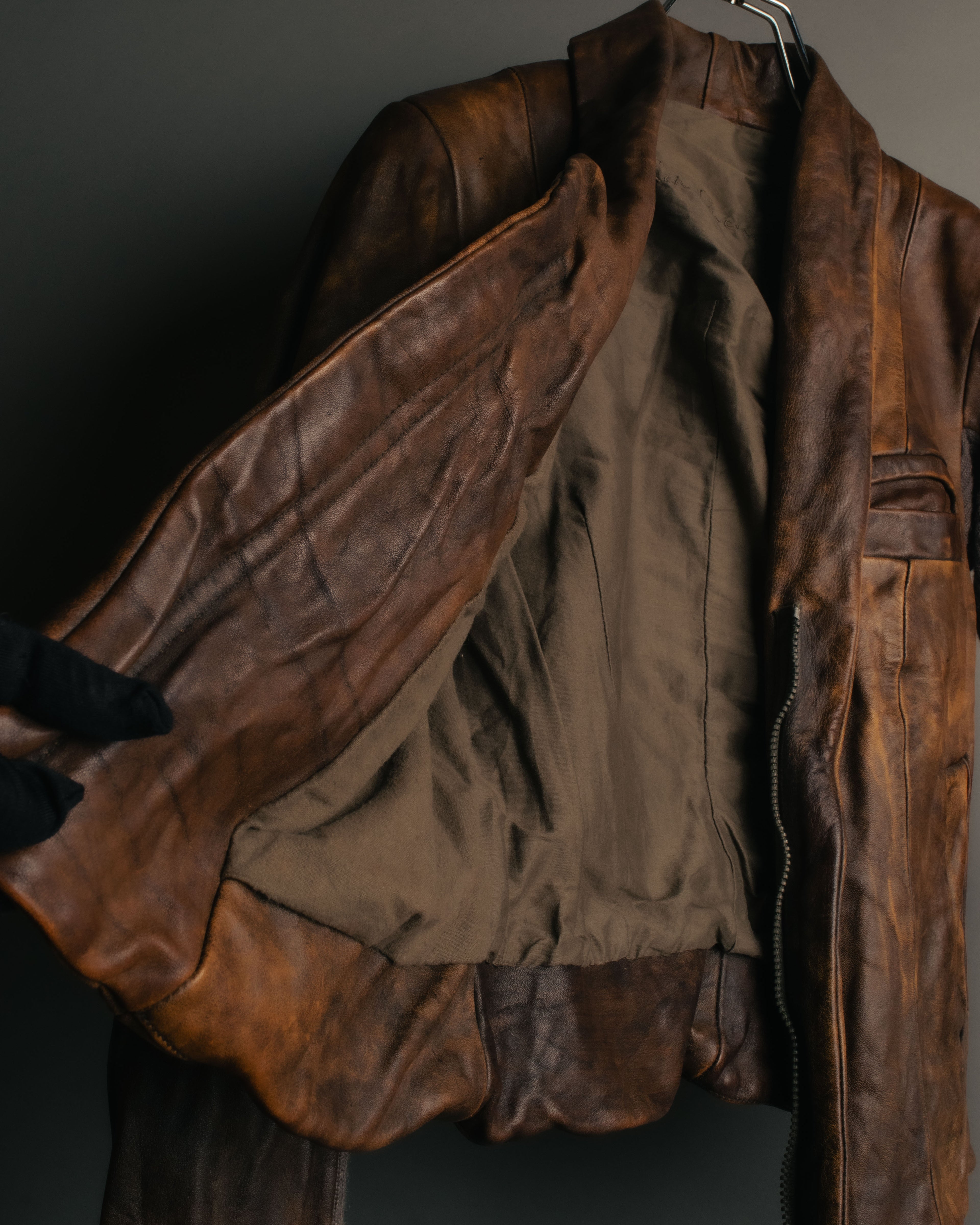 -SPECIAL- “Rick Owens” 00’s Washed lamb leather rib sleeve jacket
