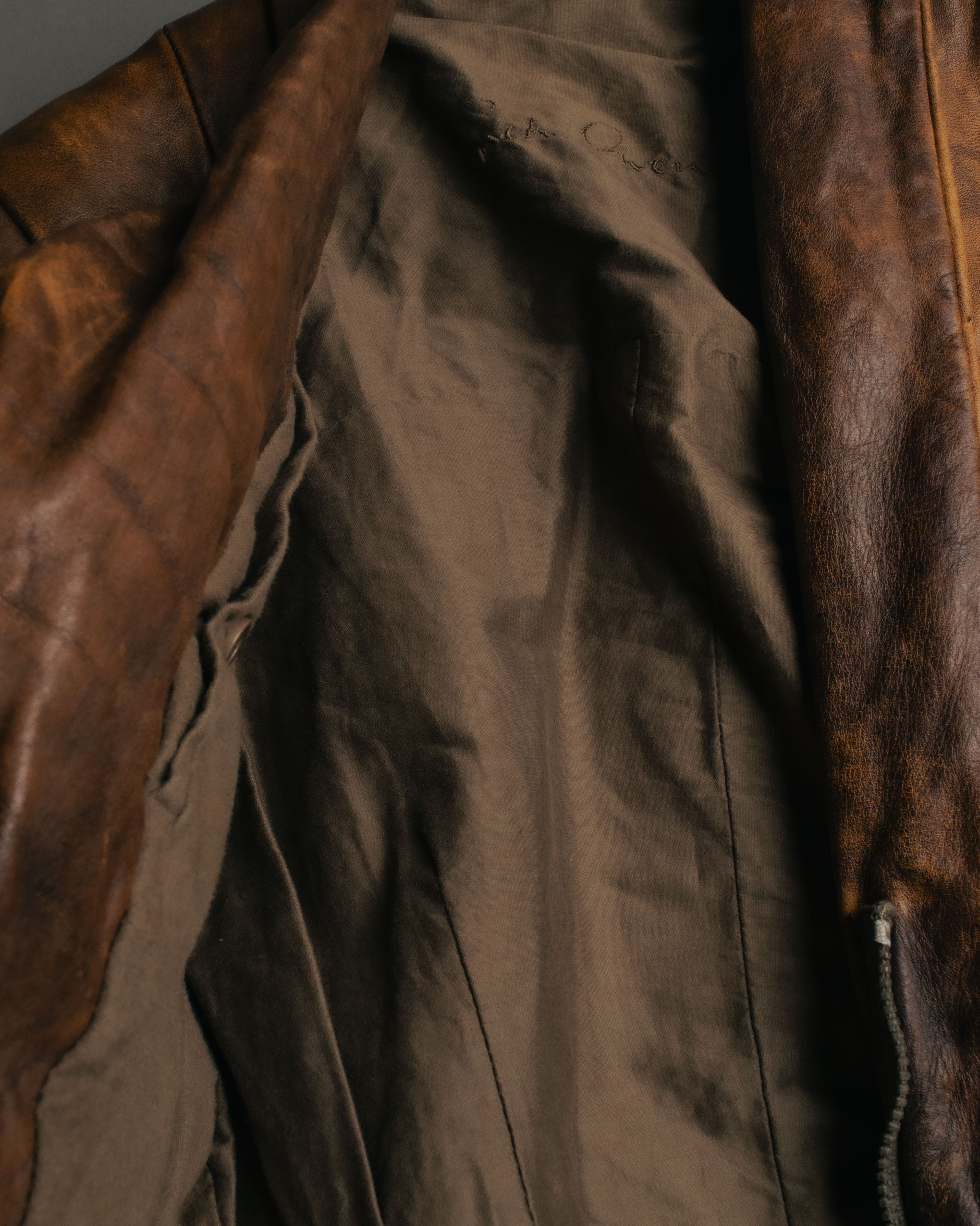 -SPECIAL- “Rick Owens” 00’s Washed lamb leather rib sleeve jacket