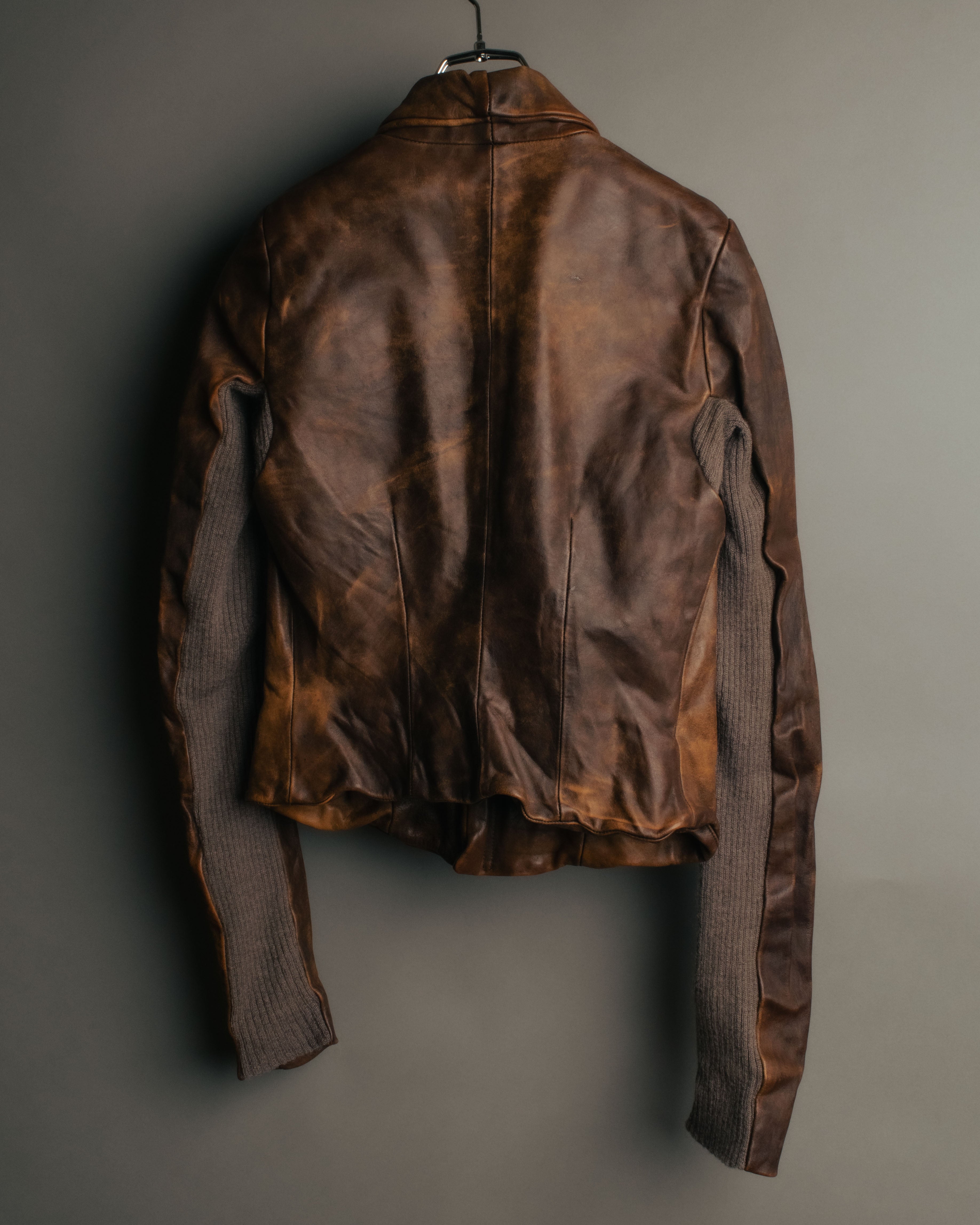 -SPECIAL- “Rick Owens” 00’s Washed lamb leather rib sleeve jacket