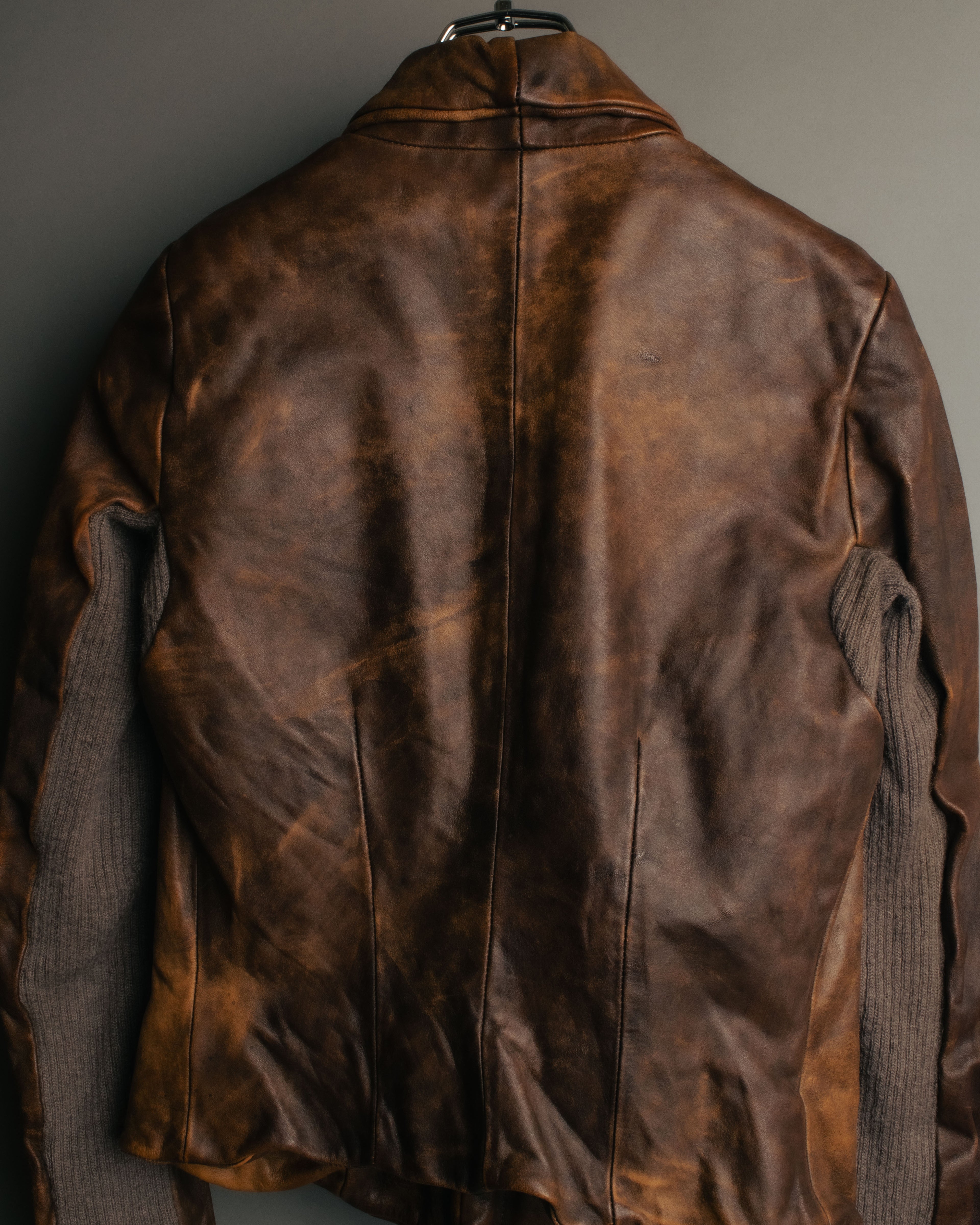 -SPECIAL- “Rick Owens” 00’s Washed lamb leather rib sleeve jacket