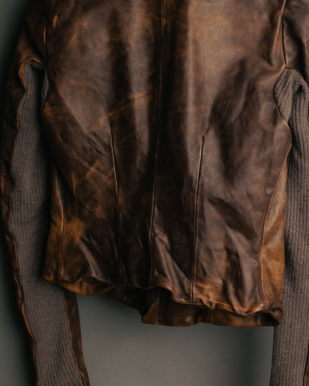 -SPECIAL- “Rick Owens” 00’s Washed lamb leather rib sleeve jacket