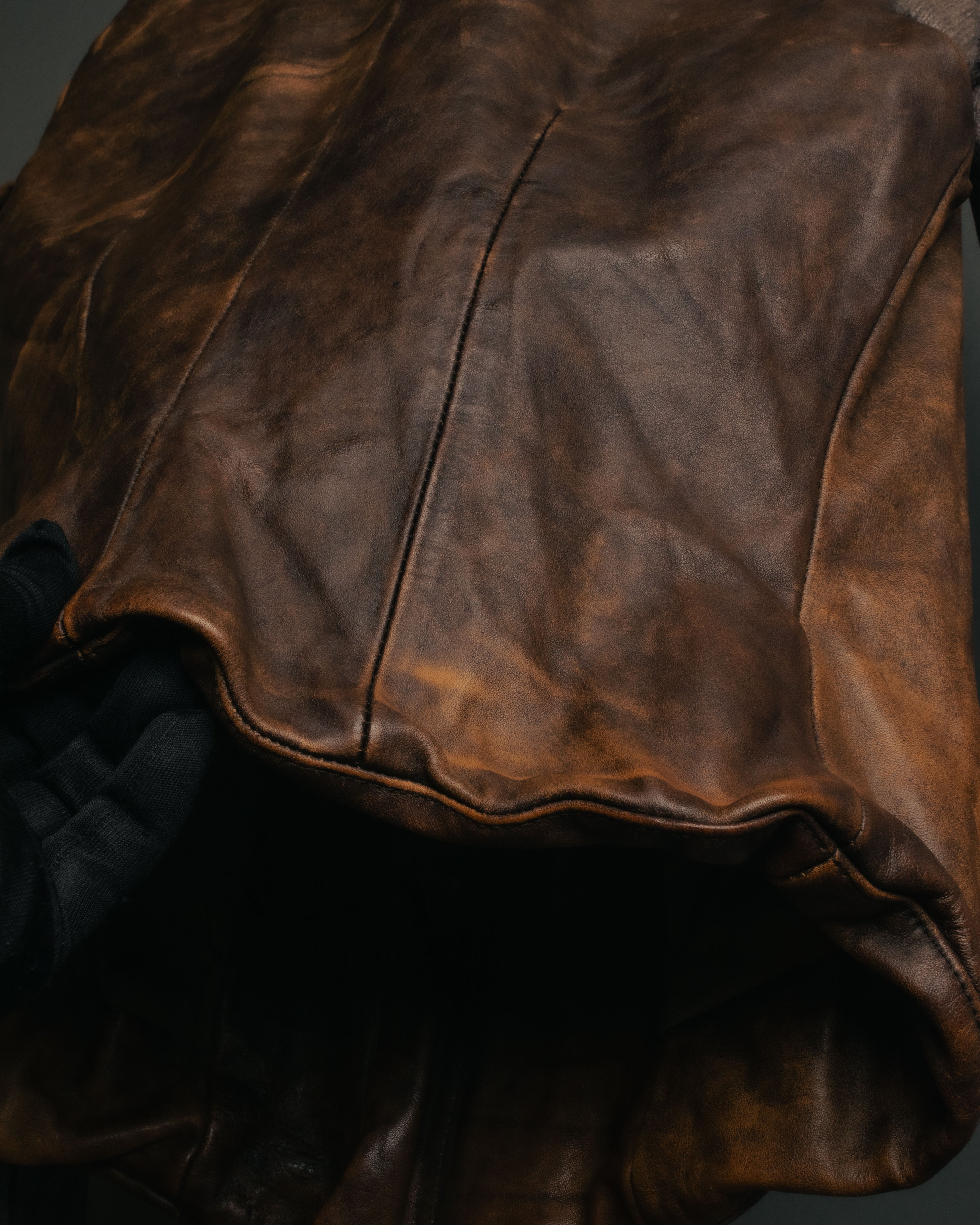-SPECIAL- “Rick Owens” 00’s Washed lamb leather rib sleeve jacket