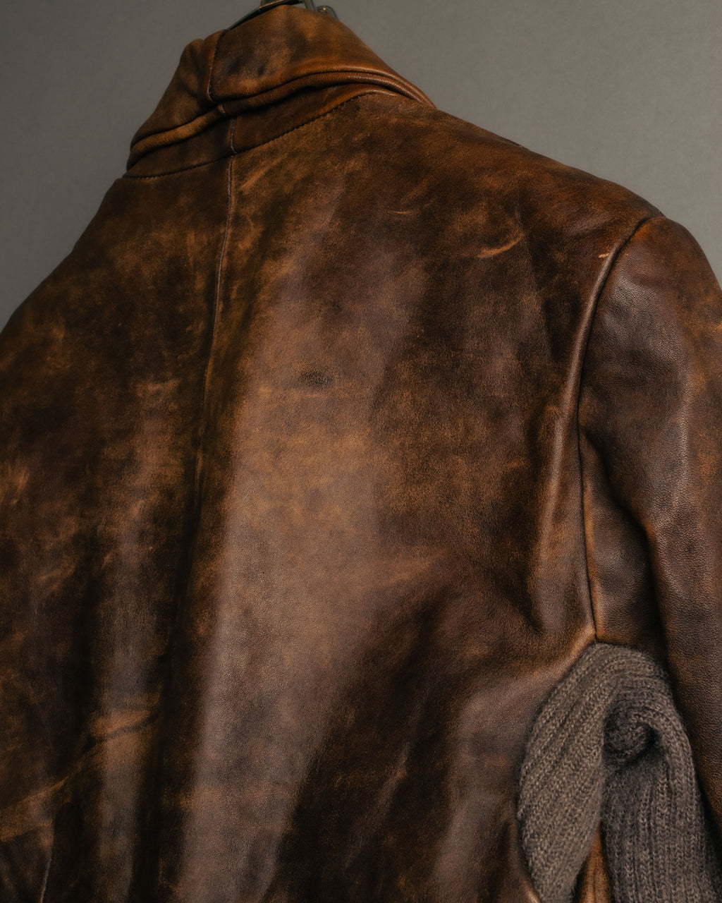 -SPECIAL- “Rick Owens” 00’s Washed lamb leather rib sleeve jacket