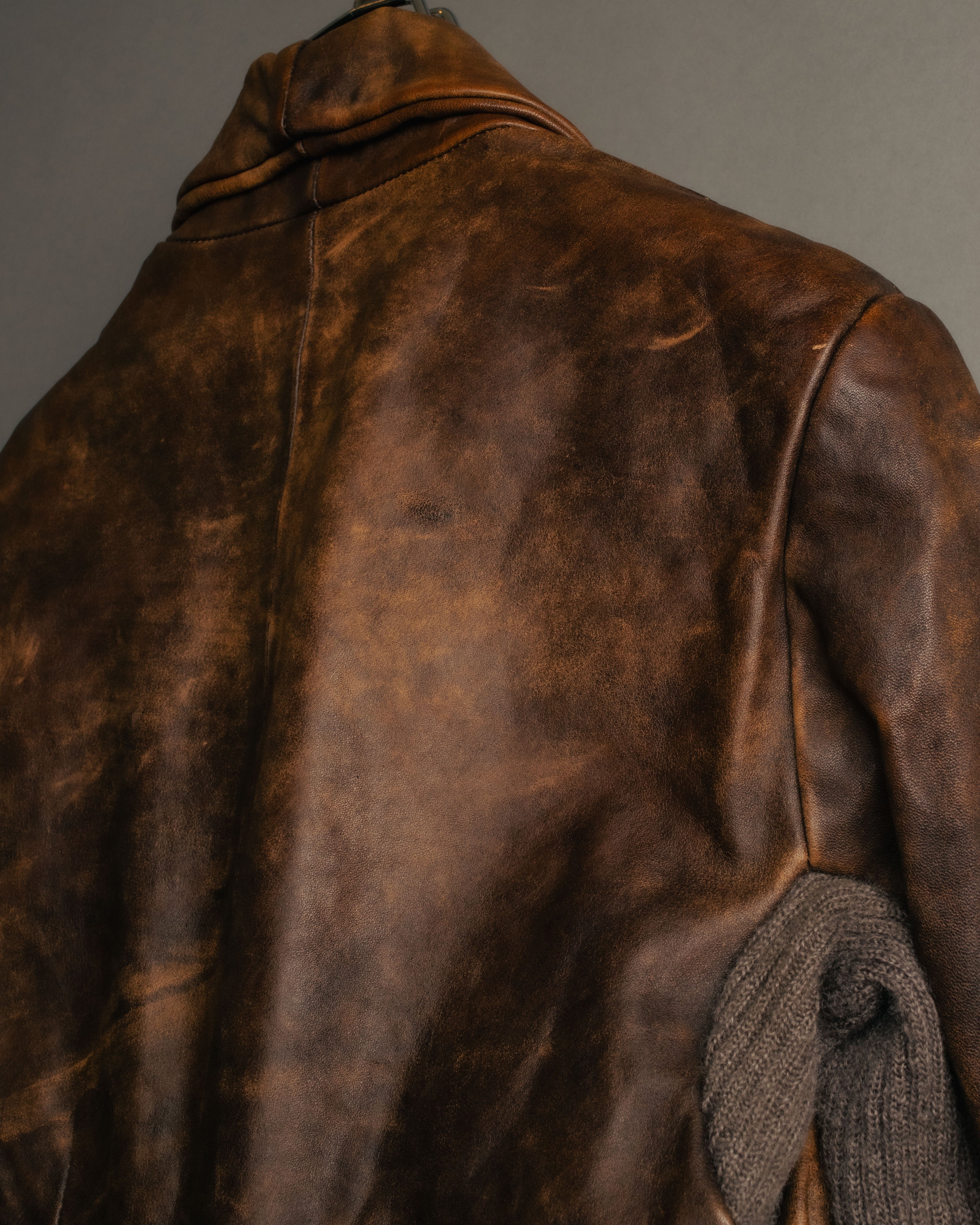 -SPECIAL- “Rick Owens” 00’s Washed lamb leather rib sleeve jacket