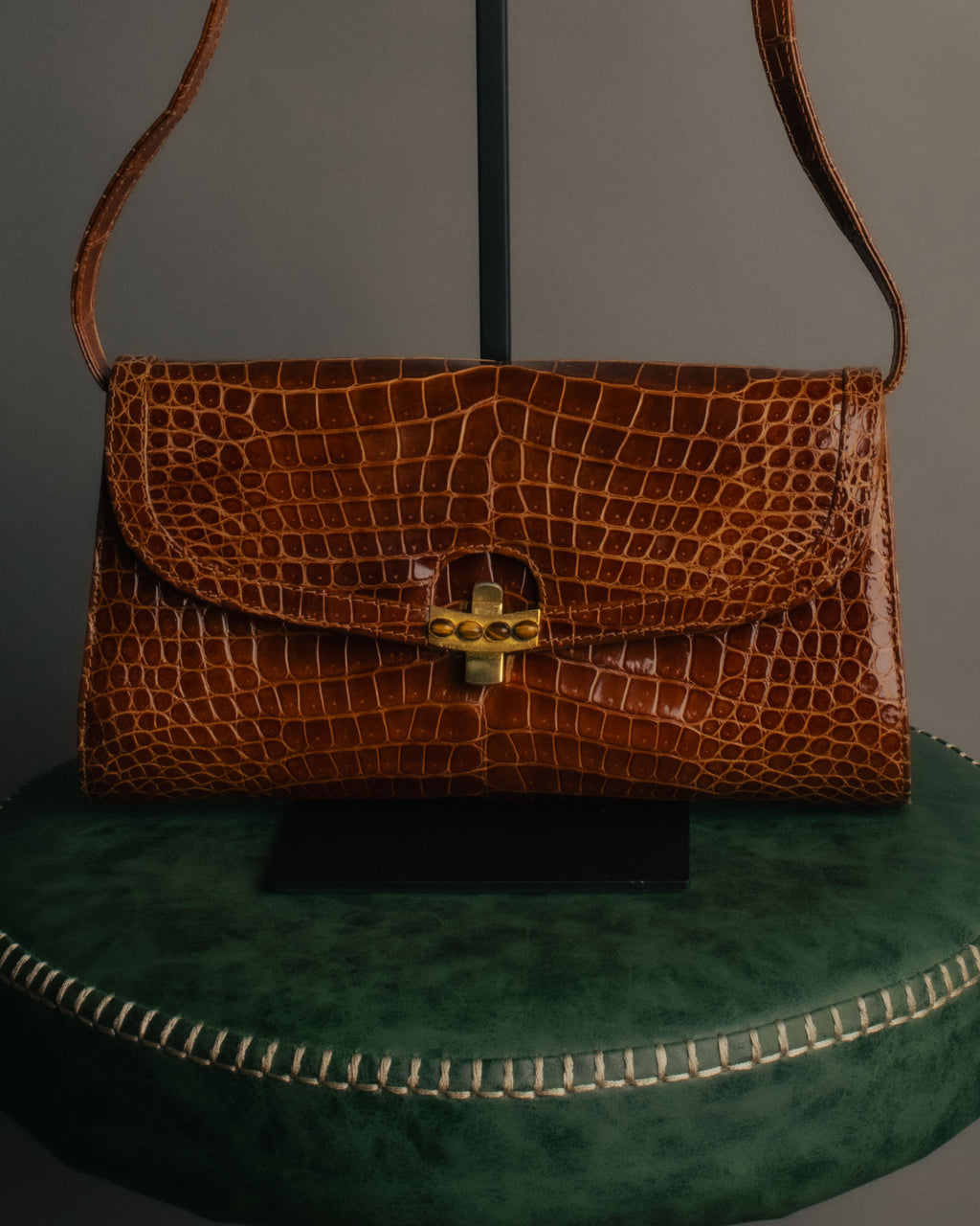 -SPECIAL- “GUCCI” 70’s Crocodile tiger eye clasp shoulder bag