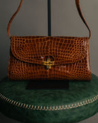 -SPECIAL- “GUCCI” 70’s Crocodile tiger eye clasp shoulder bag