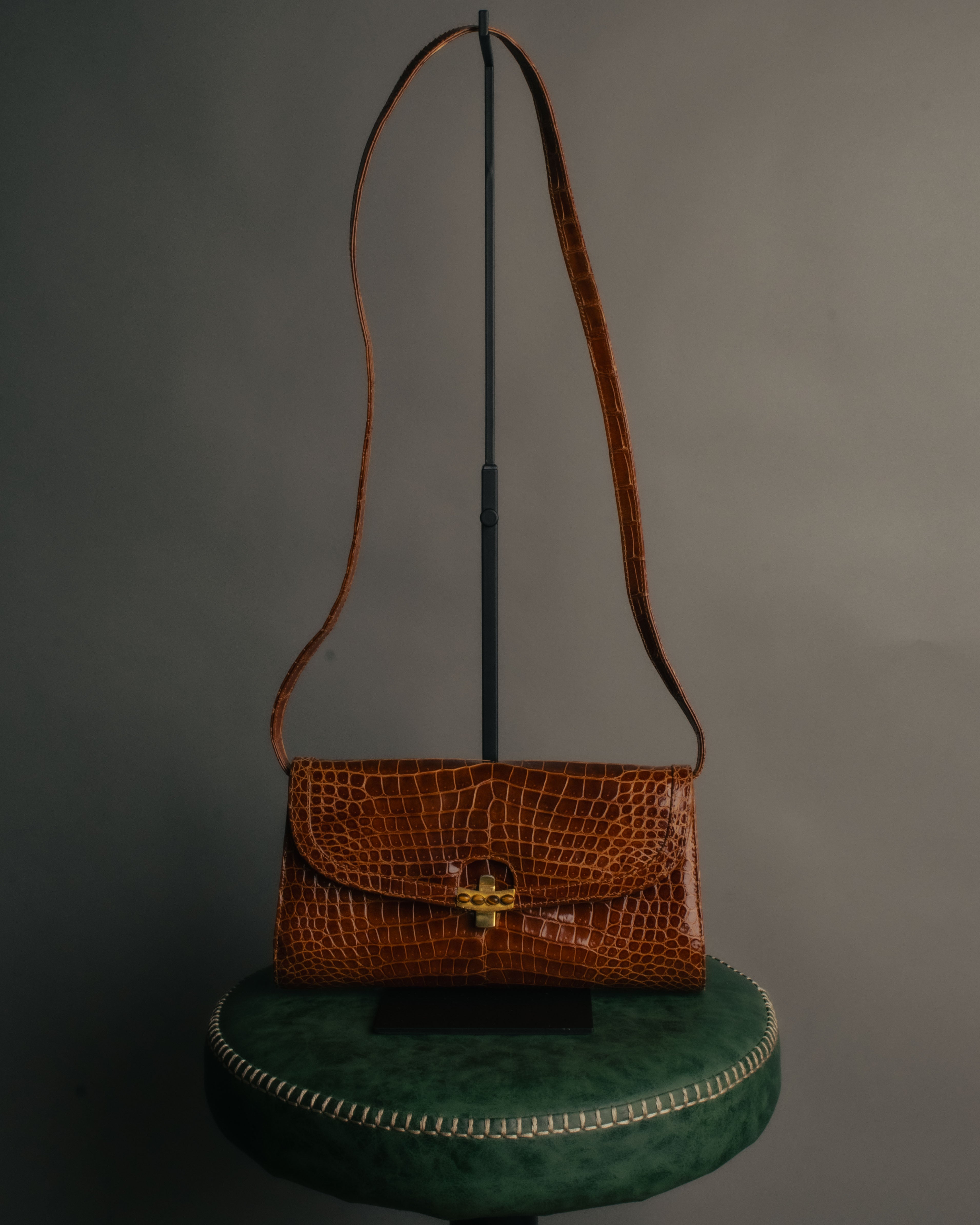 -SPECIAL- “GUCCI” 70’s Crocodile tiger eye clasp shoulder bag