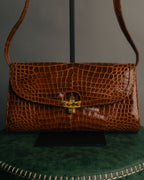 -SPECIAL- “GUCCI” 70’s Crocodile tiger eye clasp shoulder bag