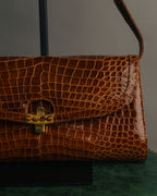 -SPECIAL- “GUCCI” 70’s Crocodile tiger eye clasp shoulder bag
