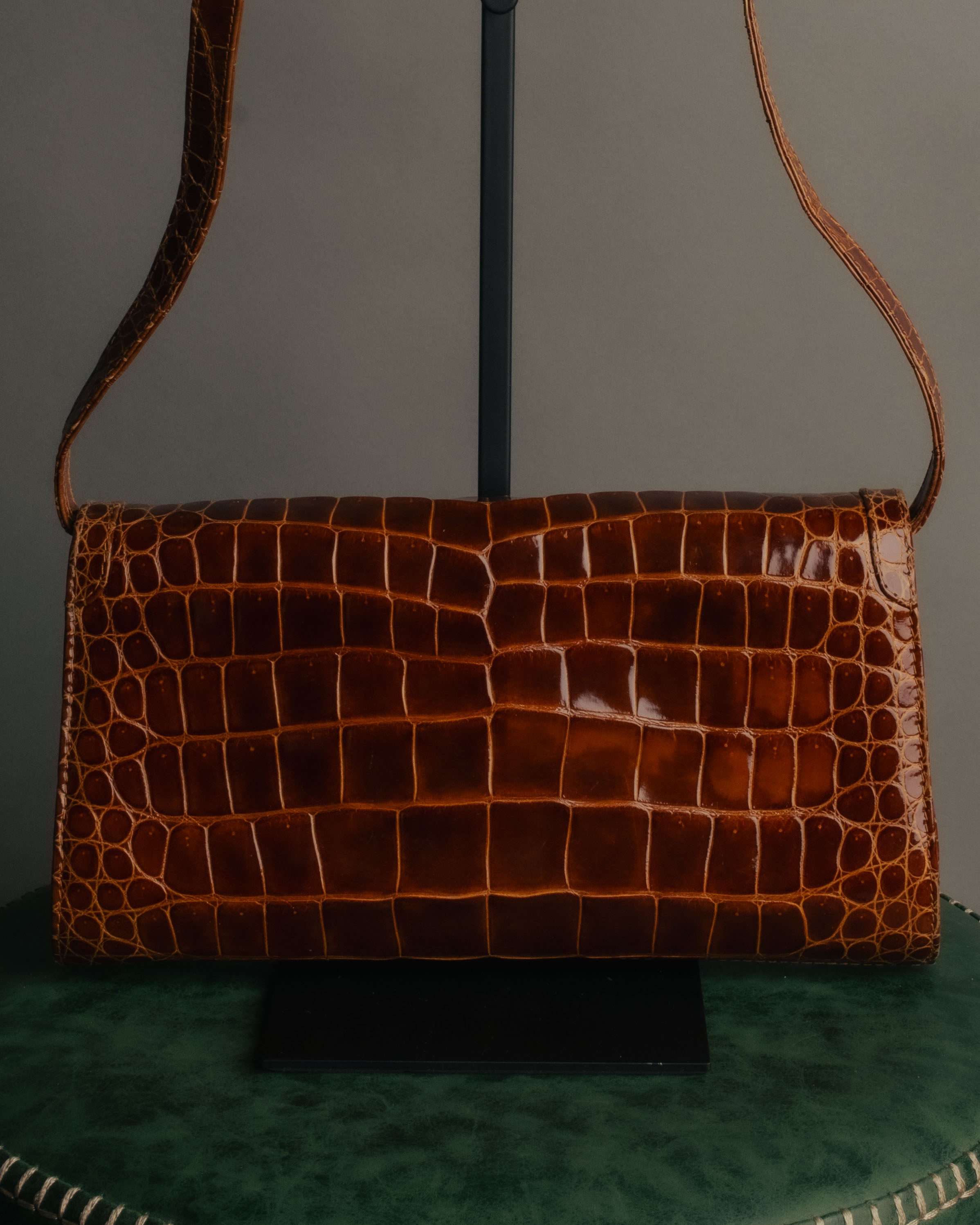 -SPECIAL- “GUCCI” 70’s Crocodile tiger eye clasp shoulder bag