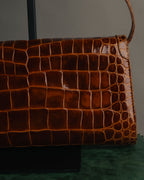 -SPECIAL- “GUCCI” 70’s Crocodile tiger eye clasp shoulder bag