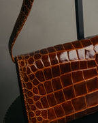 -SPECIAL- “GUCCI” 70’s Crocodile tiger eye clasp shoulder bag