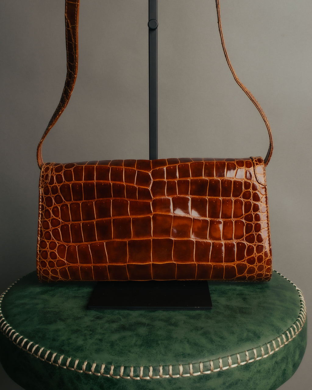 -SPECIAL- “GUCCI” 70’s Crocodile tiger eye clasp shoulder bag