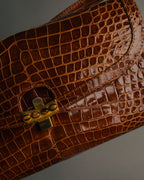 -SPECIAL- “GUCCI” 70’s Crocodile tiger eye clasp shoulder bag