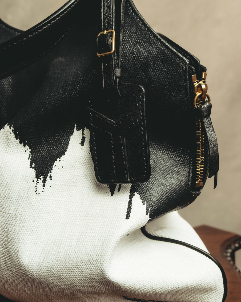 “YVES SAINT LAURENT”2007-2009 Tribute bi-color canvas tote bag