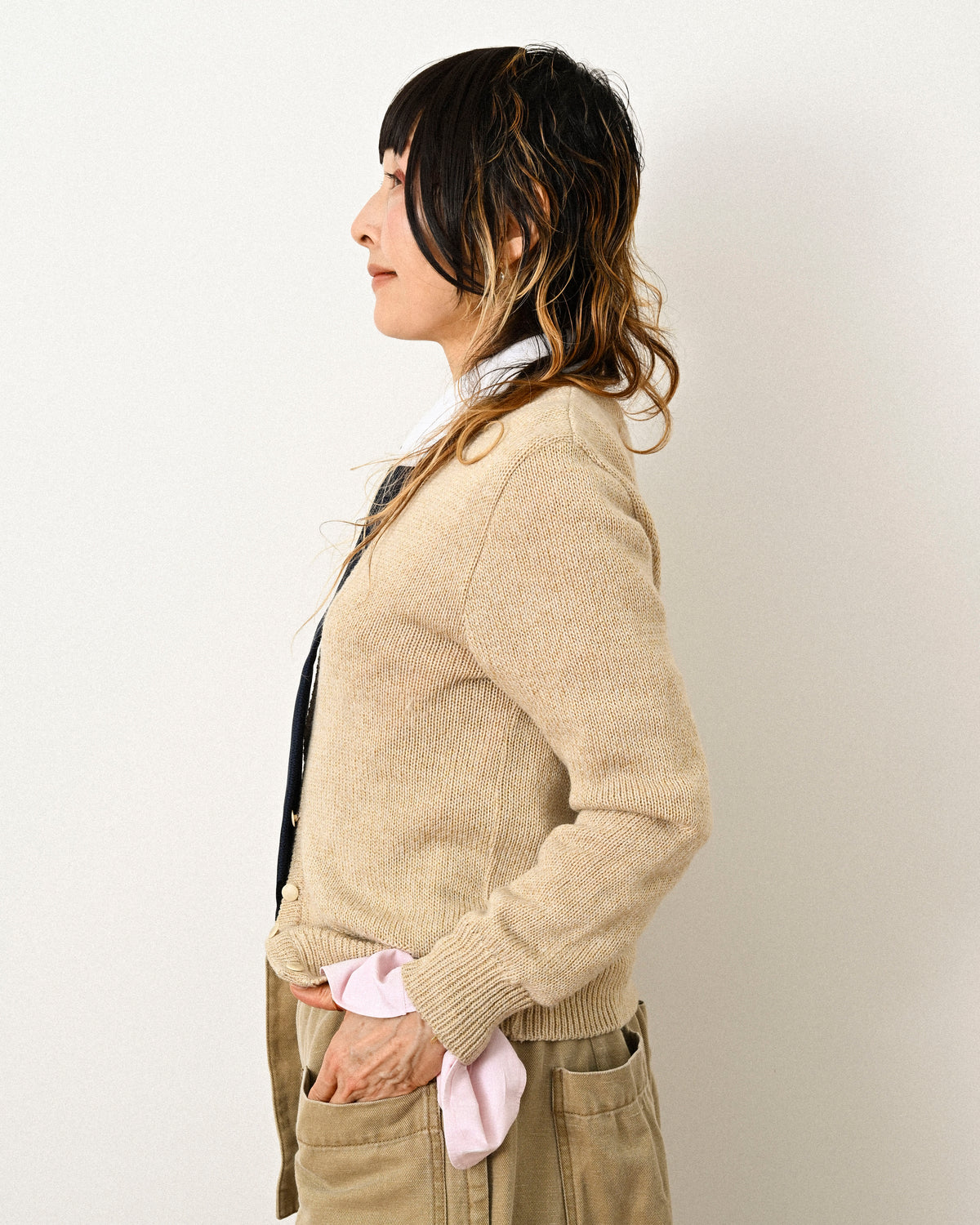 Christian Dior/ 80's Monogram knit cardigan Light Beige