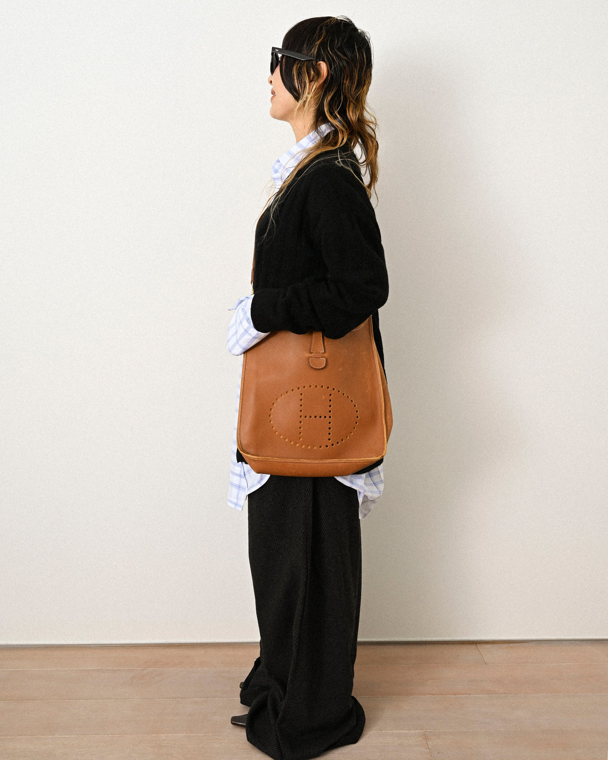 HERMES/ 2010's-20's Minimalist H-Patterned 1B Virgin Wool Cardigan Black