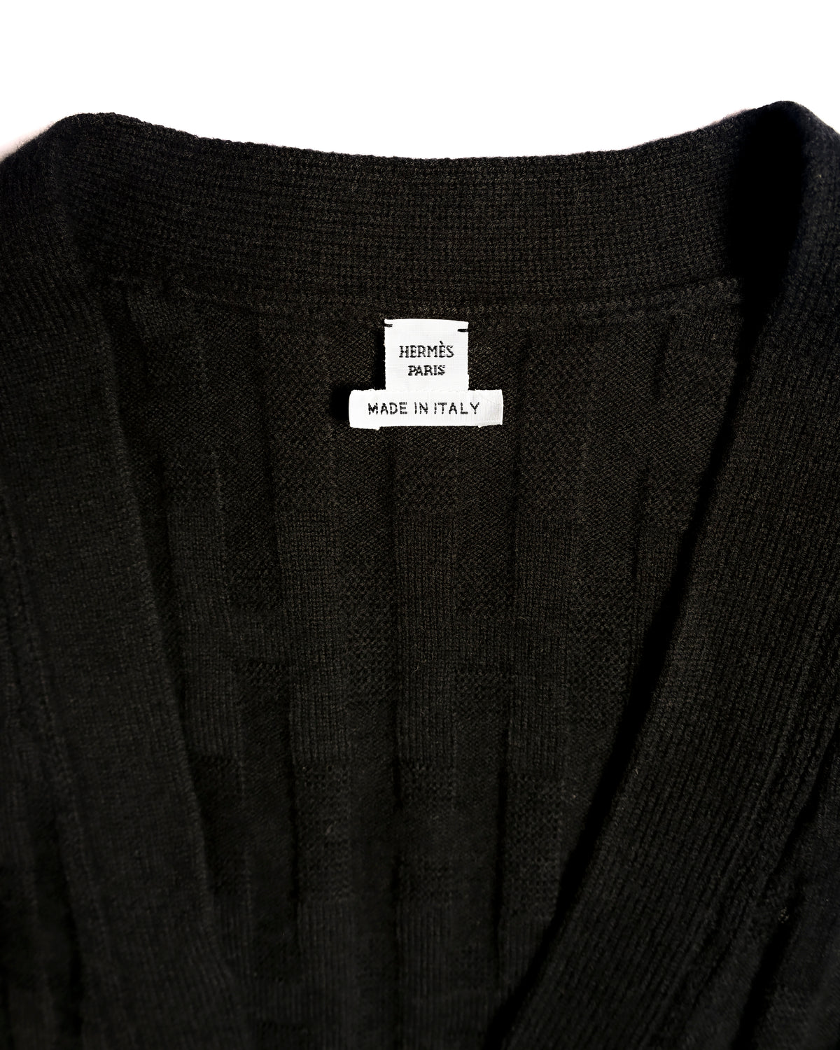 HERMES/ 2010's-20's Minimalist H-Patterned 1B Virgin Wool Cardigan Black