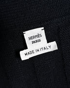 HERMES/ 2010's-20's Minimalist H-Patterned 1B Virgin Wool Cardigan Black