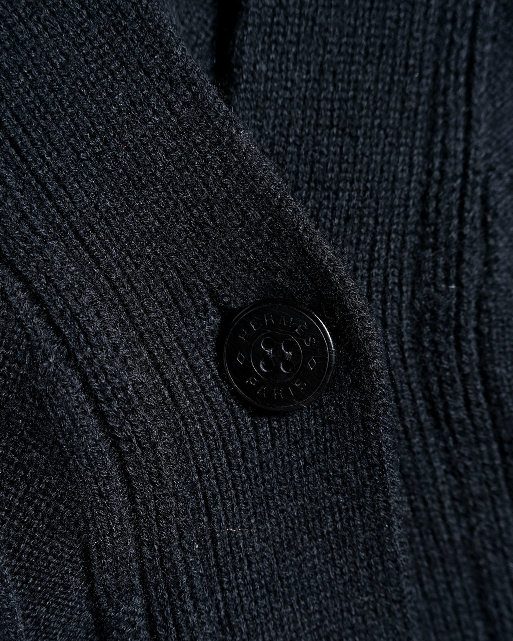 HERMES/ 2010's-20's Minimalist H-Patterned 1B Virgin Wool Cardigan Black