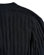 HERMES/ 2010's-20's Minimalist H-Patterned 1B Virgin Wool Cardigan Black