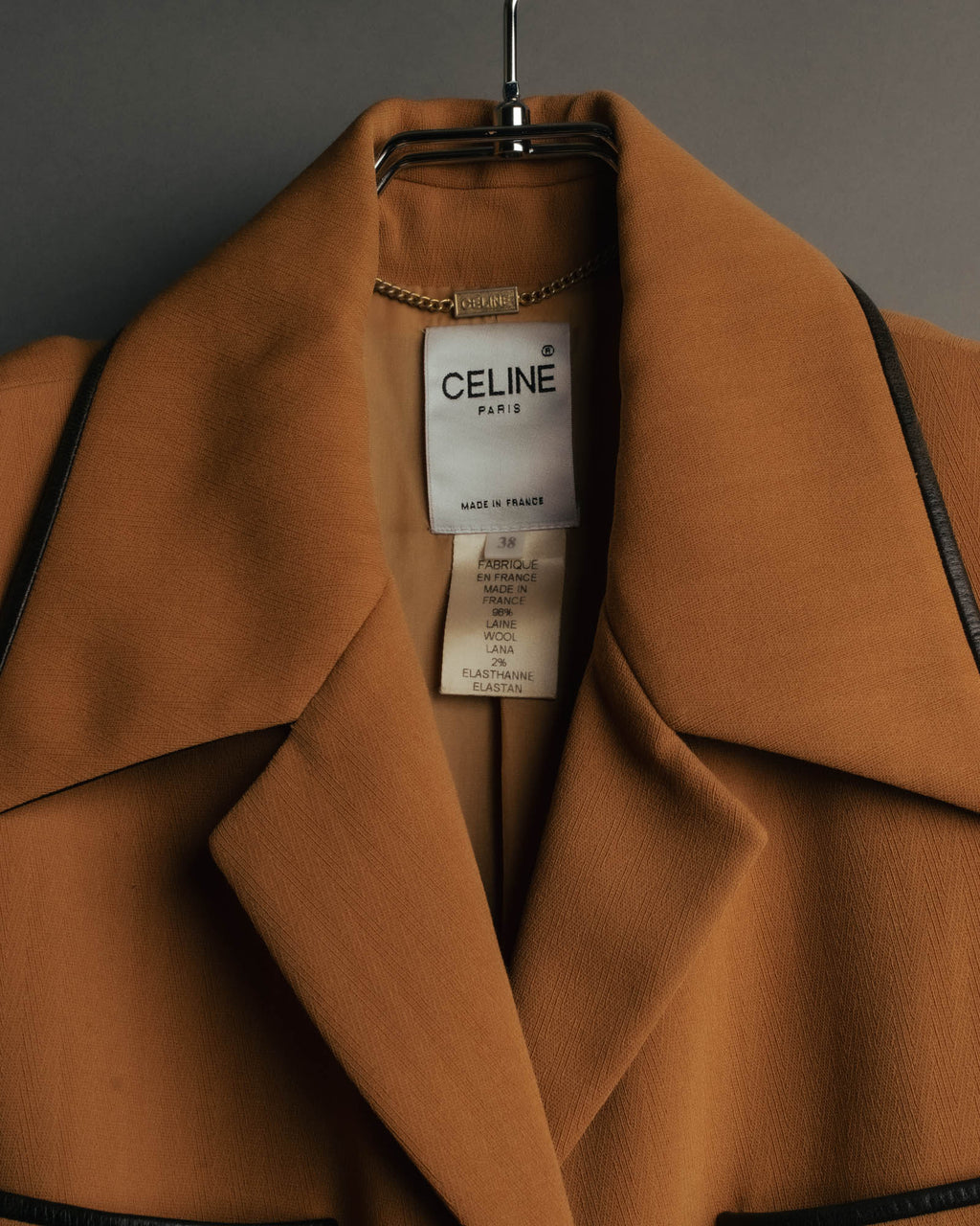 -SPECIAL- "CELINE" 80's-90's Black piped wool tailored jacket
