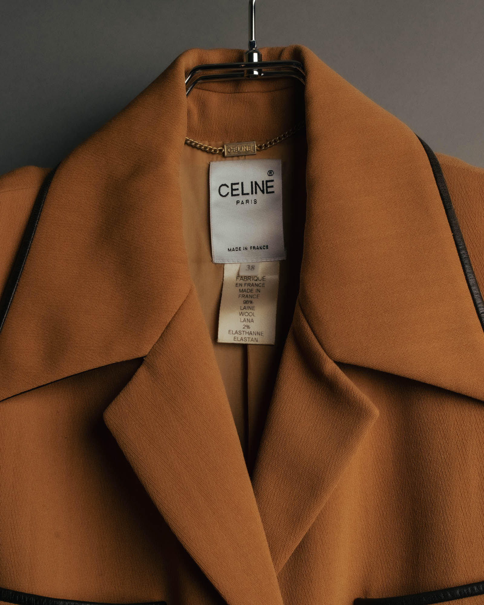 -SPECIAL- "CELINE" 80's-90's Black piped wool tailored jacket