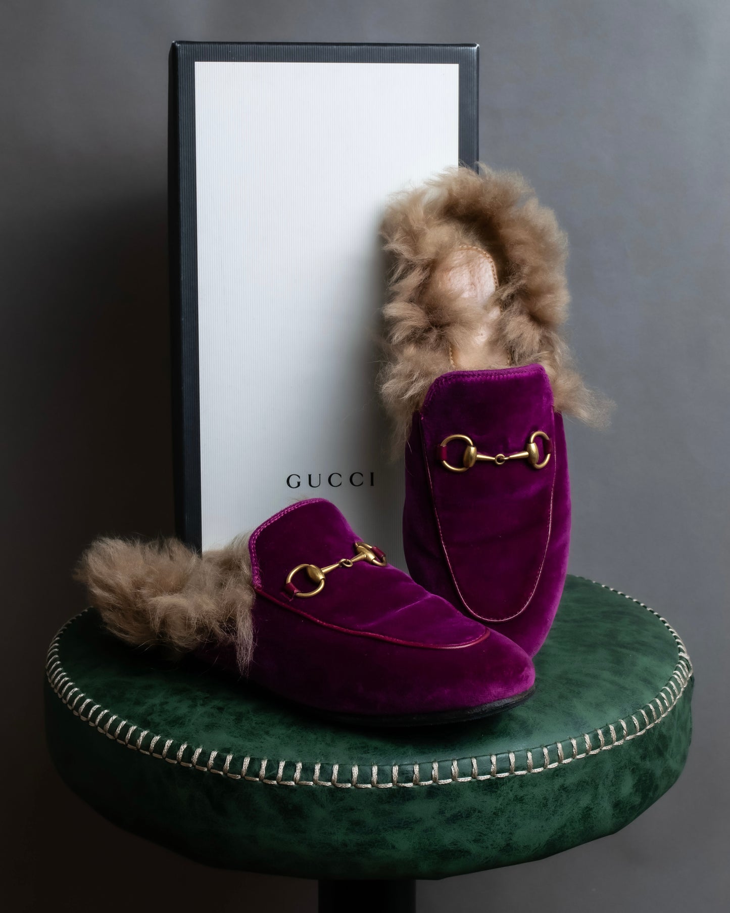 "GUCCI" Pink purple color velour princetown loafers