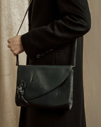 "Valentino Garavani" 80's Knot detail logo engraved dark green leather bag