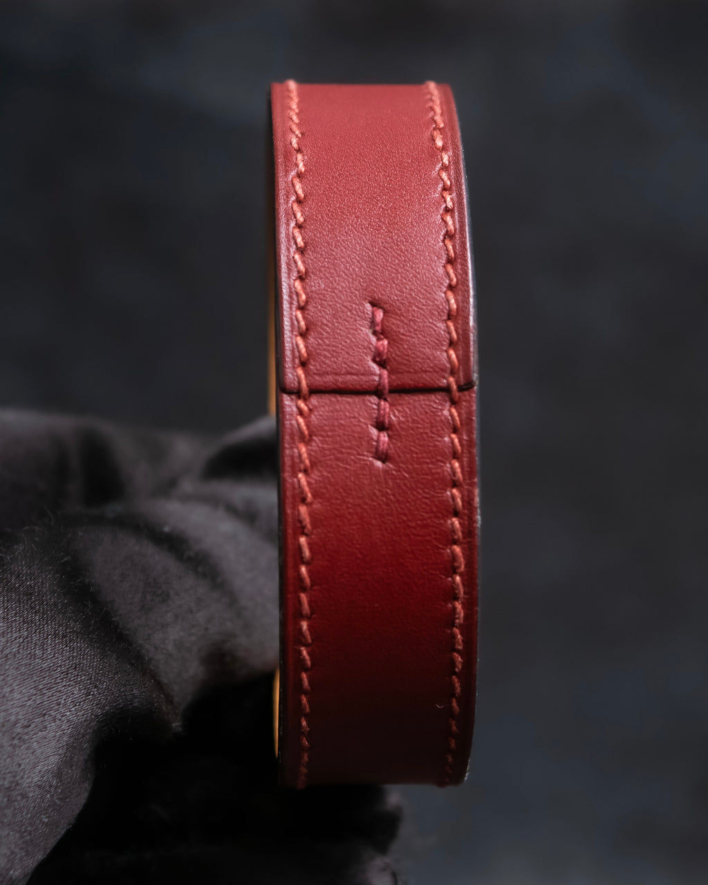 "HERMES" Margiela period burgundy leather bracelet