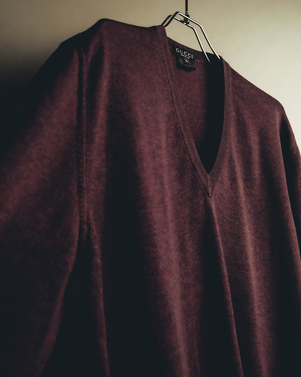 "GUCCI" 90's-00's Deep burgundy v-neck knit sweater