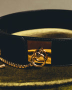 "CELINE" 18's-Glossy black chain leather belt