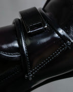 "PRADA" Metal band design leather heel loafers