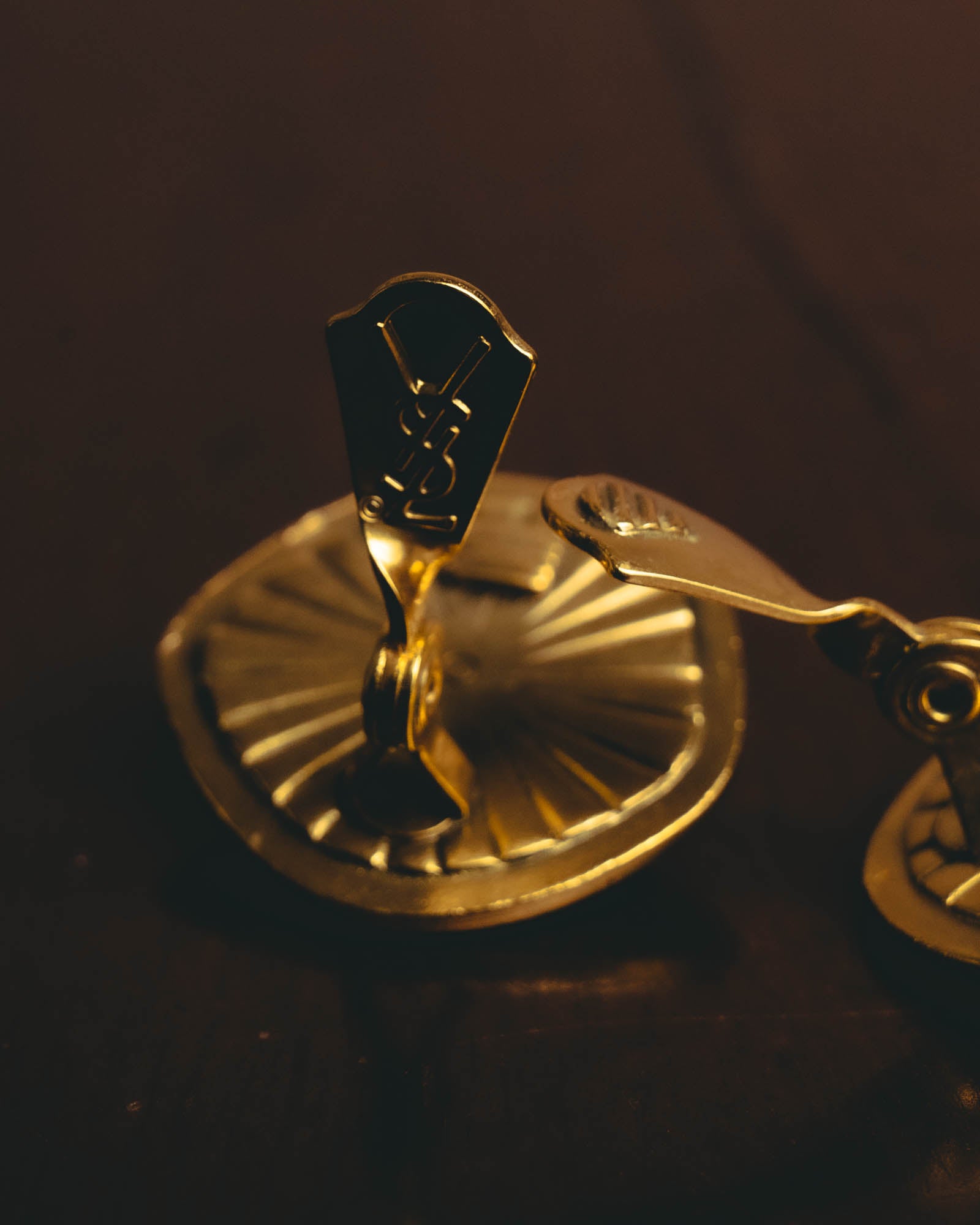"Yves Saint Laurent" 80's-90's Sculptural black cabochon clip-on earrings