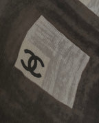 "CHANEL" Coco mark grid pattern silk scarf