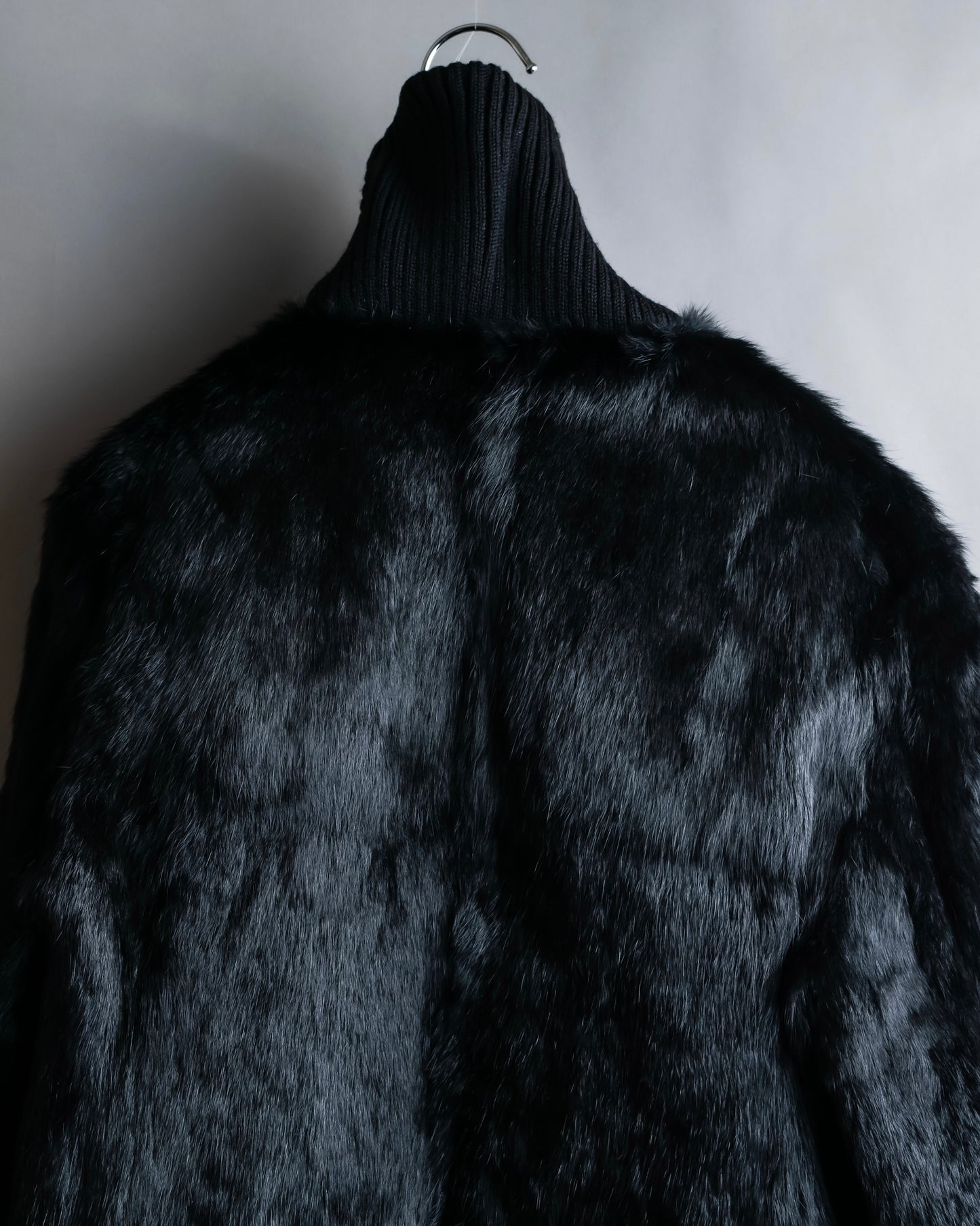 "DKNY" High neck ribbed fur double zip jacket