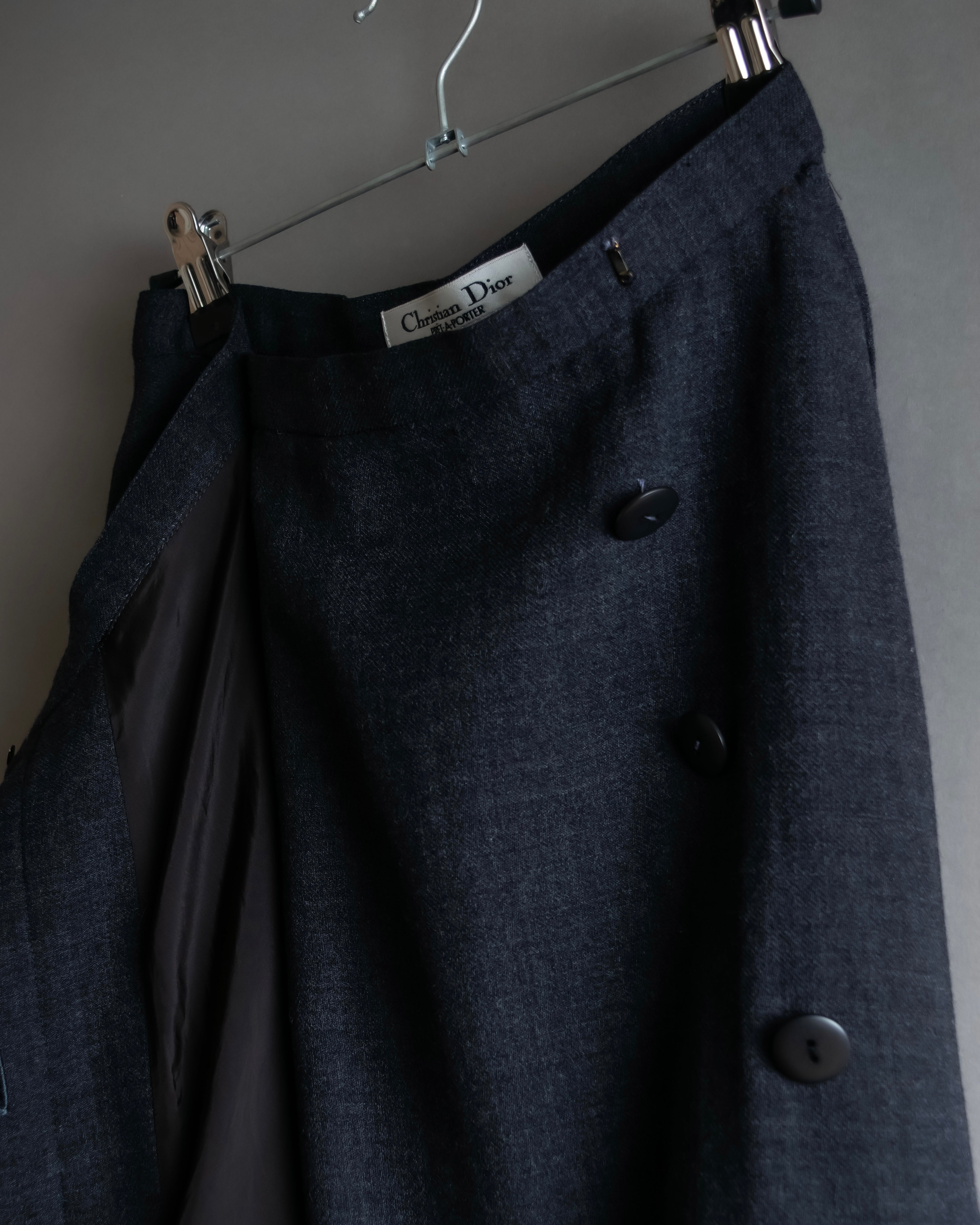 "Christian Dior" Front button design flare wool skirt
