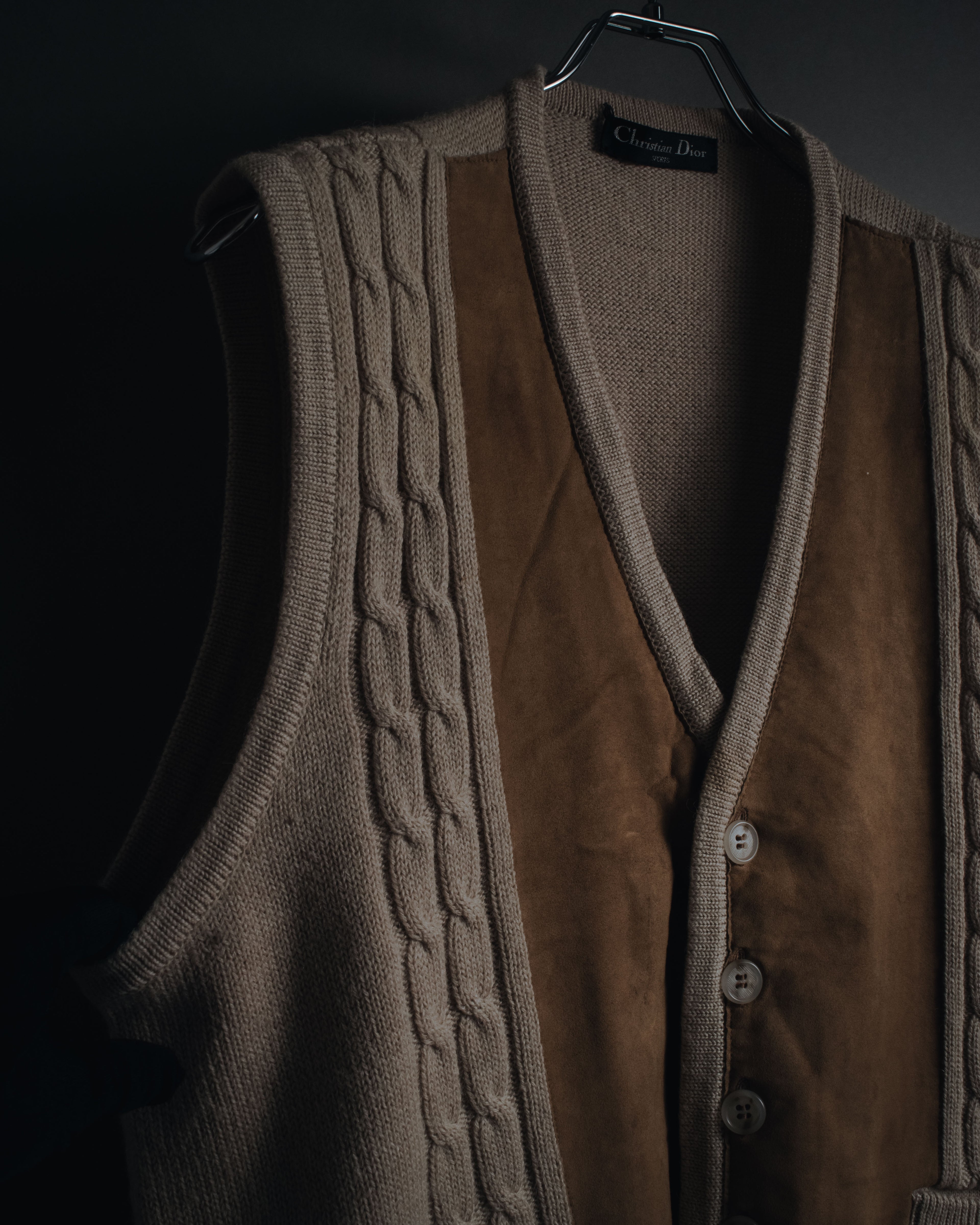 "Christian Dior" 90’s cable knit＆suede panel vest