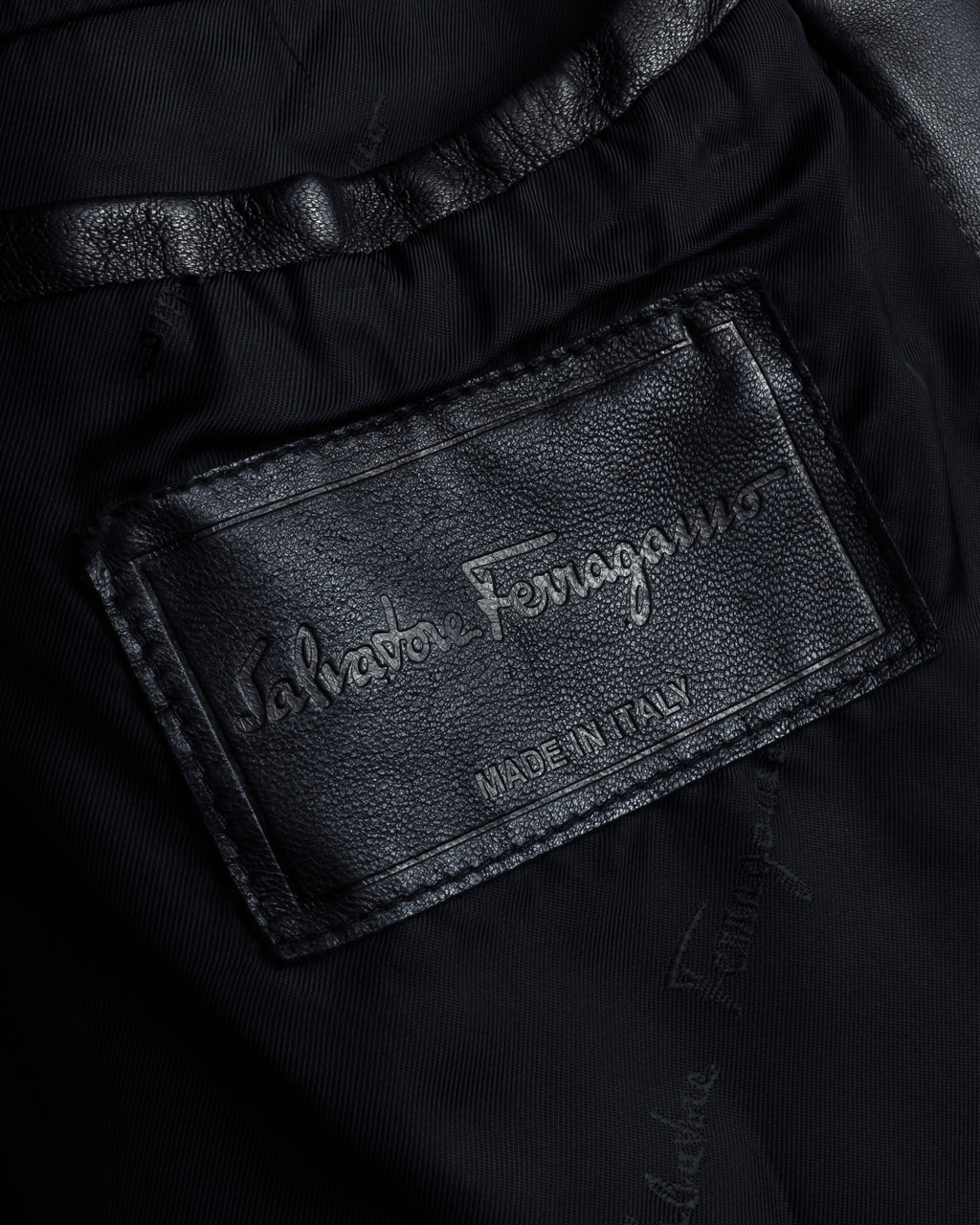 "Salvatore Ferragamo" Straight silhouette leather tailored jacket