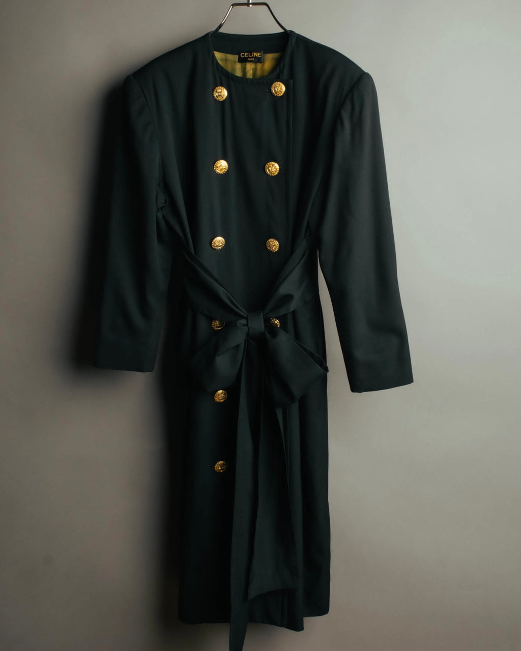 –SPECIAL– "CELINE" 80's Elegant belted double breasted long coat