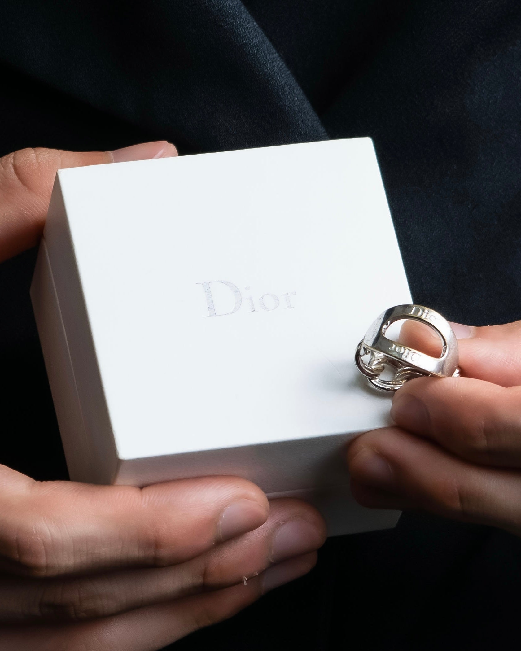 "DIOR" engraved silver ring