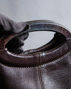 "Sergio Rossi" Foldable landscape design 2way leather bag